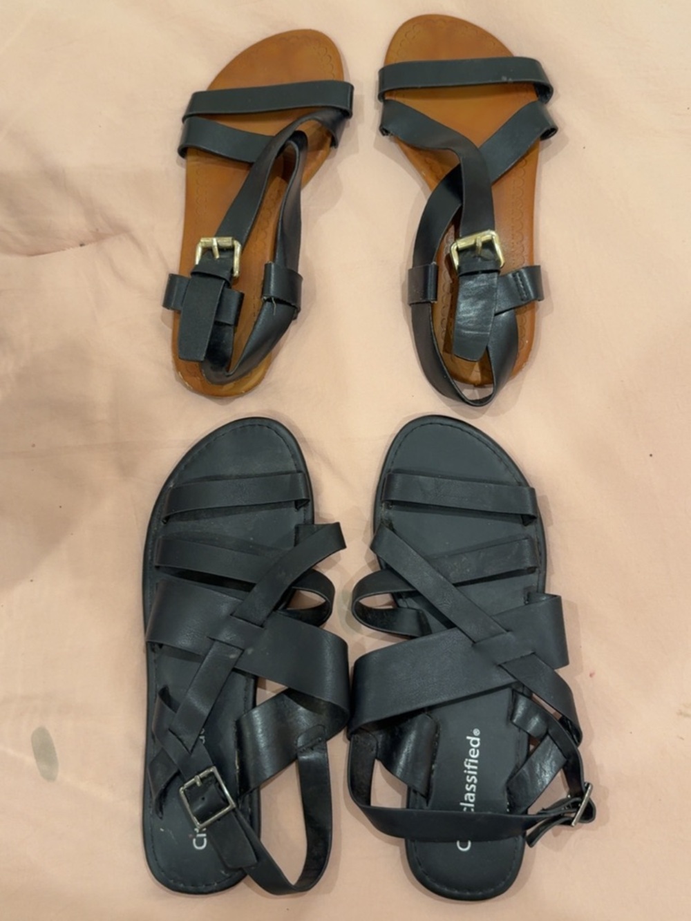 Classified Black Strappy Leather Sandals Duo